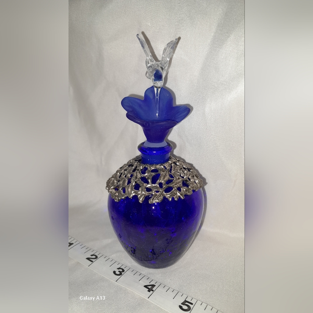 Cobalt Blue Perfume Decanter with Hummingbird Top
